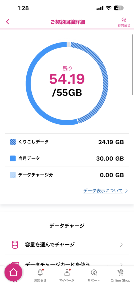 実際の使用量 残ギガ スマホ画面 スクショ